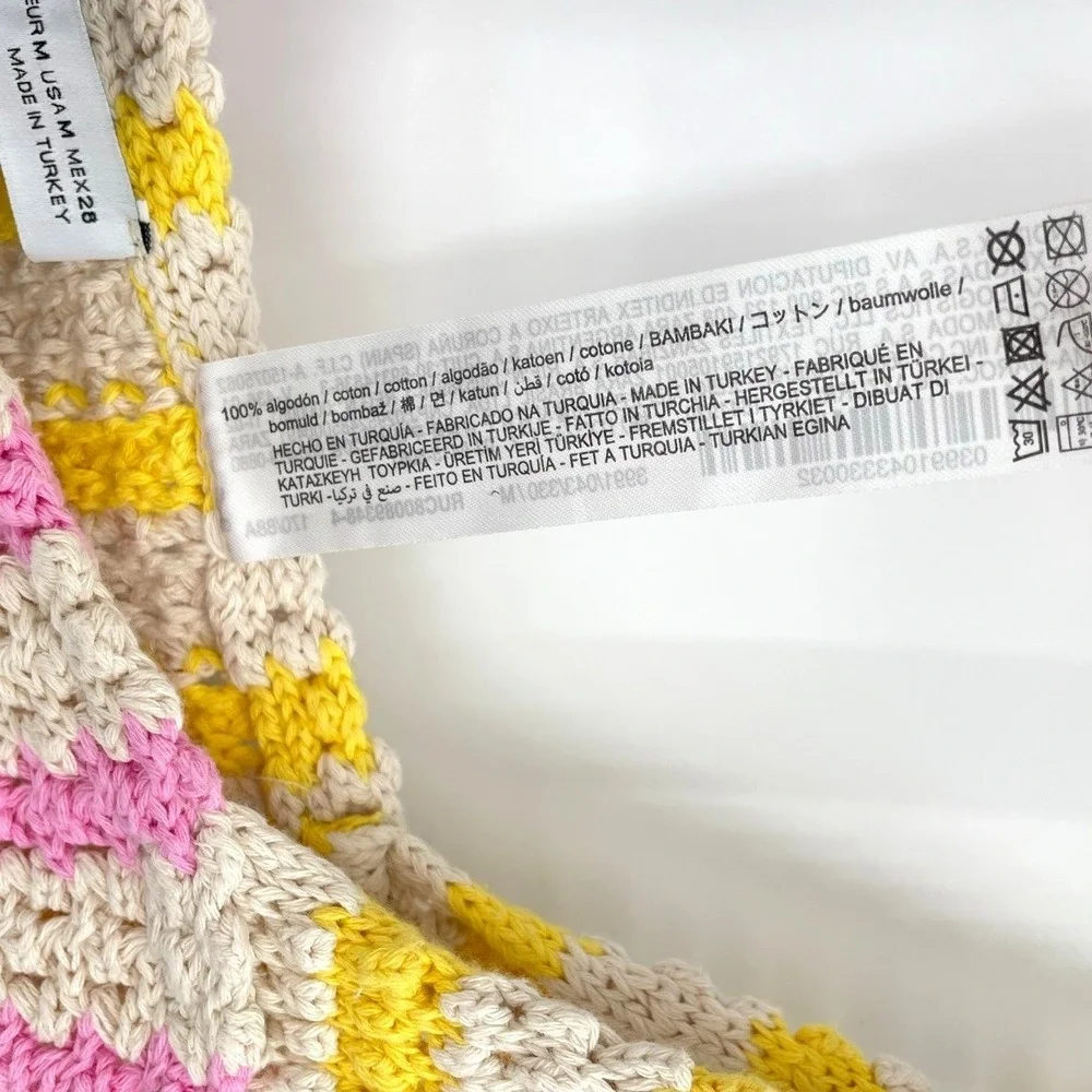 Zara Womens Medium‎ Crochet Knit Crop Top Tank Multicolor Striped Beachwear NWOT